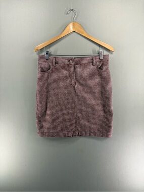 Cupcakes and Cashmere Women's Wool Blend Mini Skirt Size 4 Maroon Houndstooth